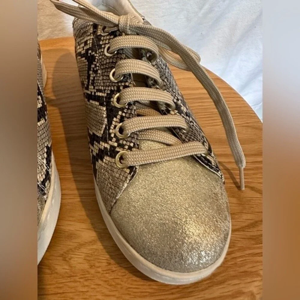 Geox Respira Gold and Snakeskin Print Leather Sneakers Size 5